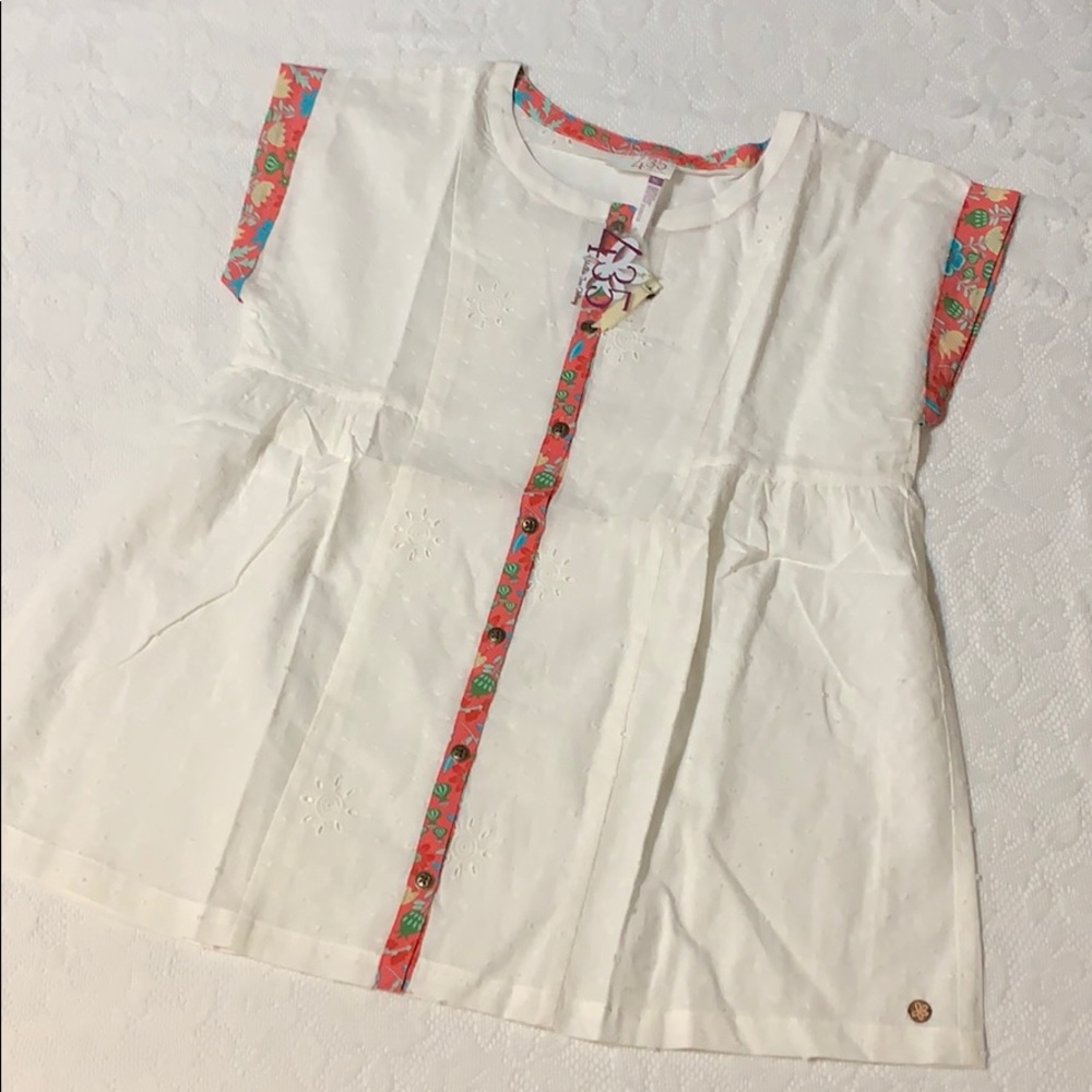 Matilda Jane White w/ Pink Floral Trim Field Games Top 25442T Size 16 NWT